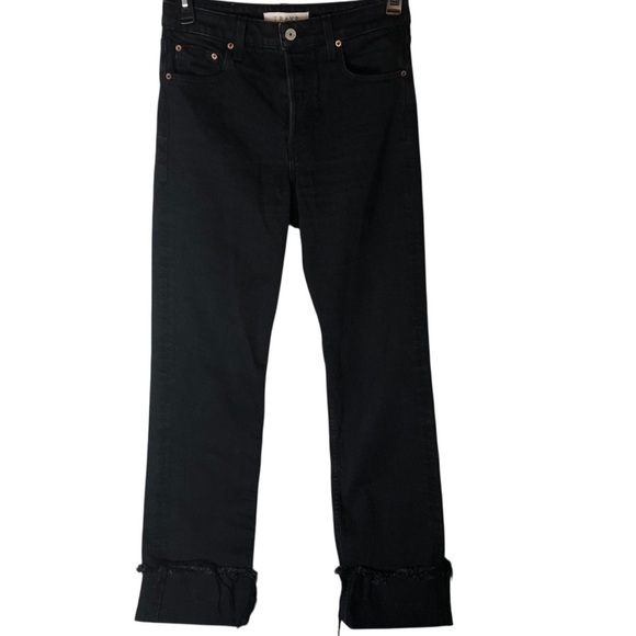 Trave Berit Relaxed Straight Cuffed Jeans Sz 28 Black Stretch Buttonfly Casual - Picture 2 of 11